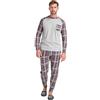 Sorbetto Pigiama da Uomo alla Moda Come Pigiama Lungo in Cotone, Maniche Lunghe, Marrone/Grigio, Taglia M