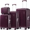 Sea choice Set di 3 Valigie ABS+PC Custodia Cosmetica Set di Valigie con Serratura TSA 4 Ruote Girevoli Set di Bagagli da Viaggio 4 pezzi (55cm/65cm/75cm)