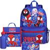 Marvel Spiderman Zainetto Bambino y Borraccia Opzione con Astuccio Scuola Borsa Portapranzo o Portafoglio Portachiavi Set 4 Pz Regali Bambini (Spidey)