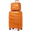 KONO Set di 2 Valigie Rigida 35,5/56cm Trolley e Borsa da Toilette Polipropilene Piccolo con TSA Lucchetto (Arancione)