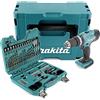 Makita DHP 453 ZJ - Trapano avvitatore a percussione a batteria, 18 V, 42 Nm, in Makpac + 100 pezzi, set di punte e chiavi a bussola, senza batteria, senza caricatore