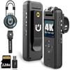 KSADBOSSBO 【Aggiornata】 Fotocamera 4K con registrazione audio e video - 128 G Body Cam Mini Police Bodycam - Piccola videocamera personale portatile - Sport Bike Outdoor Personal Civili Polizia Registratore
