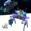 XINZI Tavolo per computer a LED con rivestimento in fibra di carbonio, M-Frame Gaming Scrivania perfetta per camera da letto, ufficio, Esport, tavolo ergonomico con gancio per cuffie, porta bevande