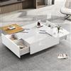 MURUL Moderno tavolino quadrato in legno bianco lucido con ripiano 75 × 75 × 33,5 cm, portata massima 30 kg, piccolo tavolo scorrevole