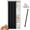 JCyh Tenda per Porta Tenda Oscuranti con Asta Telescopica, Tende Termiche Isolanti per Interni, Tende Oscurante Nero con Anelli per soggiorno,1 Pezzo 132x195 CM
