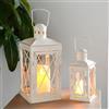 TRIROCKS Set di 2 lanterne decorative per candele, alte 30 cm e 20 cm, in metallo, da appendere, perfette per decorare casa, patio, soggiorno, feste, eventi, tavolo, interni ed esterni (bianco crema)