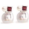 Secret & You Orecchini Garbo con Perle Coltivate d'Acqua Dolce Bianche Keshi 7-8mm, Perle a Bottone 3.5-4mm e Granato Naturale | Secret & You | Argento Sterling 925 Rodiato