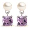 Secret & You Orecchini Hooper con Perle Coltivate d'Acqua Dolce Bianche a Bottone 4-4.5mm e Ametista Brasiliana Naturale | Secret & You | Argento Sterling 925 Rodiato