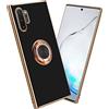 Cadorabo Custodia compatibile con Samsung Galaxy NOTE 10 PLUS in Glossy Nero - Oro con anello - Coperchio in silicone TPU flessibile, protezione per la fotocamera e supporto magnetico per l'auto