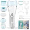 Strixorn Epilatore elettrico da donna, 6 in 1, viso da donna, senza fili, display LED ricaricabile, Wet and Dry, epilatore da donna con spazzola esfoliante, spazzola per la pulizia, testa massaggiante (blu)