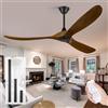 Uaikiea Ventilatore Da Soffitto Per Esterni Da 152 Cm Senza Luci, Ventilatore Da Soffitto Rustico In Legno Massello A 3 Pale Con Telecomando, 6 Velocità, Ampio Flusso D'Aria, Silenzioso, Reversibile