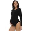 Gowjog Body per gravidanza, body premaman a maniche lunghe, girocollo, tutina per premaman, Nero , L