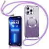 Phoona Cover Magnetica Glitter per iPhone 13 Pro con Cordino, [Compatibile con MagSafe], Brillantini Sottile Lucida TPU Silicone Custodia per iPhone 13 Pro Morbido Antiurto Cover, Viola