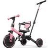 besrey Triciclo per Bambini 4 in 1, Bici senza Pedali per bambine e bambini da 1 a 3 anni, Triciclo con Maniglia di Spinta, Schienale e Cintura di Sicurezza, Rosa