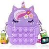 Ainiv Poppet Pop it Borsa, 2 in 1 Unicorno Fidget Bag Pop Bubble PushToy, Borsa a Tracolla con Tracolla in Silicone,Regalo Giochi per Bambini 5 6 7 8 anni (Viola)