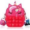Ainiv Poppet Pop it Borsa, 2 in 1 Unicorno Fidget Bag Pop Bubble PushToy, Borsa a Tracolla con Tracolla in Silicone,Regalo Giochi per Bambini 5 6 7 8 anni (Rosa Rossa)