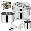 orion group Set di pentole da campeggio in acciaio inox, pentola, coperchio, piatti, tazze e posate, pentole per scout, pentole militari, stoviglie da campeggio, 7 pezzi