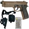 Cybergun Pacchetto Completo con Accessori - Pistola per Airsoft, Taurus PT92 Deserto, a Molla, 0,5 Joule, Carrello in Metallo, Ricarica Manuale