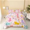 QOOMO Set di biancheria da letto per bambini e adolescenti, con motivo floreale e gatto, per letto matrimoniale, 3 pezzi, con 2 federe, alternativa al piumino, morbido e leggero (rosa, misura doppia)