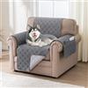 BellaHills Telo Copridivano 1 Posti/Poltrona 100% Impermeabile con Tasche Portaoggetti, Copri Divano Trapuntato in Microfibra Antigraffio Per Gatto, Seduta 55cm, Grigio