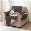 BellaHills Telo Copridivano 1 Posti/Poltrona 100% Impermeabile con Tasche Portaoggetti, Copri Divano Trapuntato in Microfibra Antigraffio Per Gatto, Seduta 55cm, Marrone
