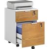 HOMCOM Cassettiera Ufficio a 2 Cassetti con Chiavi di Sicurezza e 5 Ruote, in Legno, 42x40x60 cm, Bianco e color Legno | Aosom Italy