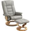 HOMCOM Poltrona Reclinabile a 130° con Pouf Poggiapiedi in Finta Pelle, Base Girevole e Dondolo, Grigio