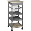 HOMCOM Carrello da servizio carrello da cucina a ruote con cestino + 2 vassoi rimovibili, cassetto, mensola in legno rovere chiaro