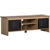 HOMCOM Mobile TV Banc TV 110 cm Design Industriale, con 2 armadi, 2 nicchie, 2 Passacavi, Aspetto del legno con venature Porte in metallo Nero