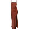 AMDOLE Abiti avvolgenti da donna casual estivi tinta unita sexy slim raso setoso lucido abito con bretelle diviso abito camicia abito con cintura, Marrone, XL