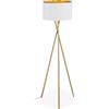 Relaxdays Lampada Treppiede da Terra, Piantana con Paralume in Stoffa, HxD 148,5x53,5 cm, in Lino e Metallo, Oro Bianco