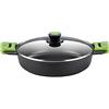 BRA, Casseruola Bassa Prior con Coperchio in Vetro e Manici in Silicone, 28 Cm, Nero