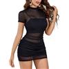 Avidlove Abito da Donna Sexy Body a Rete Abito Elegante Abito da Festa Costumi da Donna Abiti a Maniche Corte Abiti a Maniche Corte Abito da Sera Sinuoso Body a Pieghe Lingerie Trasparente Nero L
