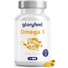 Gloryfeel Omega 3 Capsule Alto Dosaggio, Senza Retrogusto di Pesce*, 3000mg Olio di Pesce (Forma di Trigliceridi), 240 Capsule con Vitamina E, Integrazione Ideale di EPA e DHA, Testato in Laboratorio