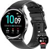 IOWODO Smartwatch Uomo Donna, 1.45" Orologio Fitness Tracker con Effettua/Risposta Chiamate Bluetooth, Contapassi/Cardiofrequenzimetro/Sonno, Impermeabile IP68 per Android iOS, Quadrante Rotondo,Nero