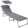 TecTake® Lettino, Sedia a Sdraio con Parasole, Schienale Regolabile in 4 Posizioni, Rivestimento Resistente, Giardino, Spiaggia, Lettino da Sole, Lettino pieghevole - Grigio