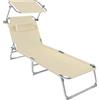 TecTake® Lettino, Sedia a Sdraio con Parasole, Schienale Regolabile in 4 Posizioni, Rivestimento Resistente, Giardino, Spiaggia, Lettino da Sole, Lettino pieghevole - Beige