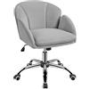 Yaheetech Sedia Ufficio Poltroncina Scrivania Cameretta in Velluto Imbottita Reclinabile a Donodolo Altezza Regolabile con Ruote Girevole Portata 136 kg Struttura in Metallo Galvanizzato Grigio Chiaro