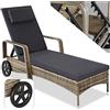 TecTake® Lettino prendisole Cassis in Alluminio e Rattan, Design Molto Elegante, con Ruote, Adatto per Uso Interno ed Esterno, Poggiatesta Lettino, da Giardino - Naturale