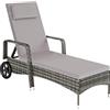 TecTake® Lettino prendisole Cassis in Alluminio e Rattan, Design Molto Elegante, con Ruote, Adatto per Uso Interno ed Esterno, Poggiatesta Lettino, da Giardino - Grigio