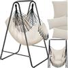tectake® Poltrona Sospesa Boho con Cuscini, Tasca Laterale, Tessuto Misto Cotone-Poliestere, Telaio in Acciaio, Capacità 160 kg, Arredamento Casa e Giardino, per Interni ed Esterni - Beige