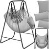 tectake® Poltrona Sospesa Boho con Cuscini, Tasca Laterale, Tessuto Misto Cotone-Poliestere, Telaio in Acciaio, Capacità 160 kg, Arredamento Casa e Giardino, per Interni ed Esterni - Grigio