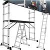 tectake® Scala Alluminio 4 in 1 Multifunzione con Piattaforma da Lavoro, Ponteggio da Lavoro con Ruote, Scala in Alluminio Pieghevole, Trabattello da Lavoro