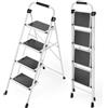KINGRACK Scaletta Pieghevole a 4 gradini, Scala in Acciaio con Corrimano, Pedali Antiscivolo e Larghi, Resistente, Sgabello per Adulti, Casa, Cucina, Ufficio, Bianco