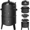 tectake® Barbecue a Carbonella 3 in 1, BBQ Grill Affumicatore Multifunzione con Coperchio, Termometro Integrato, Aria Regolabile, Griglie Cromate, Maniglie Laterali - Nero
