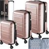 TecTake® Set di Valigie Rigide, 3 Pezzi, Trolley da Viaggio con Lucchetto TSA, Set Trolley con Manici Telescopici, Scocche in ABS con Rivestimento in Policarbonato, Espandibili - Rosa Dorato