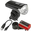 M-Wave Battery Lamp Set, M-Wave Atlas K11, Usb Batterylamp No. 220407, 70 Lumen / 28 Lux+ Usb Rear Light No.220558, 3 Red Led, W/Micro Usb Cable, W/German Approval No., Blisterpacking