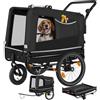tectake® Carrello per Cani WoofRider, Multifunzionale con Bandierina di Segnalazione, Trasportino da Bicicletta, Jogger per Cani con Struttura Richiudibile, Inserti Mesh Traspiranti - Nero