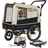 tectake® Carrello per Cani WoofRider, Multifunzionale con Bandierina di Segnalazione, Trasportino da Bicicletta, Jogger per Cani con Struttura Richiudibile, Inserti Mesh Traspiranti - Beige