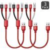 ASICEN Cavo USB, [35cm] Multi Cavo di Ricarica, 3 in 1 Multiplo Cavo Micro USB con iP/Micro USB/Tipo C Nylon Intrecciato per iPhone 16/15/14/13/12/Android Galaxy/Pixel/LG/Tablet/PS (red-1)